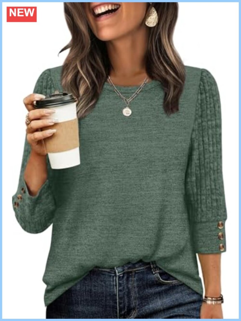 3/4 Sleeve Lightweight Sweater Tunic Womens Spring Fall Casual Button Top Work
